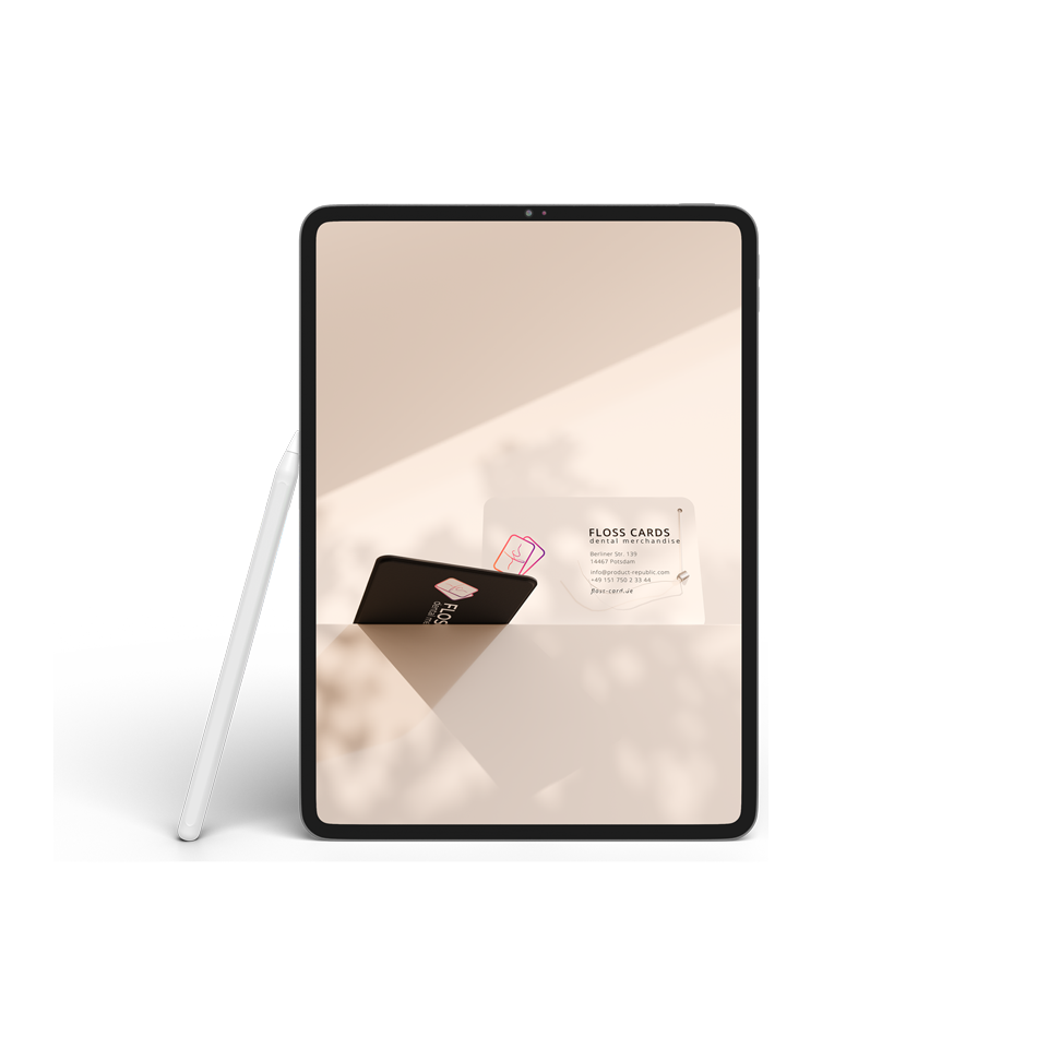Mockup einer floss cards® Zahnseide-Visitenkarte – Dental-Merchandise individuell online gestalten